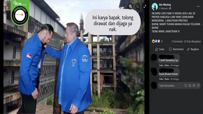 Gambar Tangkapan Layar Foto yang Diklaim SBY Berpesan ke AHY Rawat Wisma Atlet Hambalang (sumber: Facebook).
