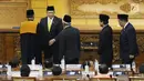Bambang Soesatyo usai dilantik sebagai Ketua DPR di Gedung DPR RI, Jakarta, Senin (15/1).  Pemilihan pria yang karib disapa Bamsoet ini juga telah disetujui oleh para anggota DPR dalam rapat paripurna. (Liputan6.com/Angga Yuniar)