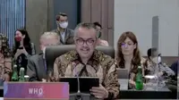 Dirjen WHO Tedros Adhanom Ghebreyesus hadir dalam The 1st G20 Health Ministerial Meeting di Yogyakarta dengan mengenakan kemeja batik lengan panjang.