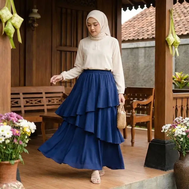 Set Rok Tumpuk (Ruffle) dan Blouse Polos (Gemini AI)