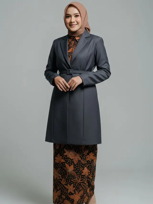 Model Gamis Batik Kombinasi Blazer Kantor yang Modis Blazer Berpotongan Panjang
