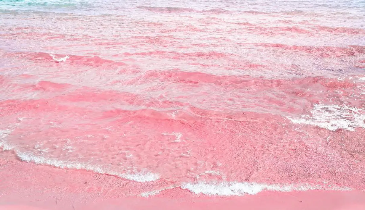 Dalam sebuah unggahan di Instagram, Khloe menunjukkan foto pantai dengan pasir pink. (instagram/khloekardashian)