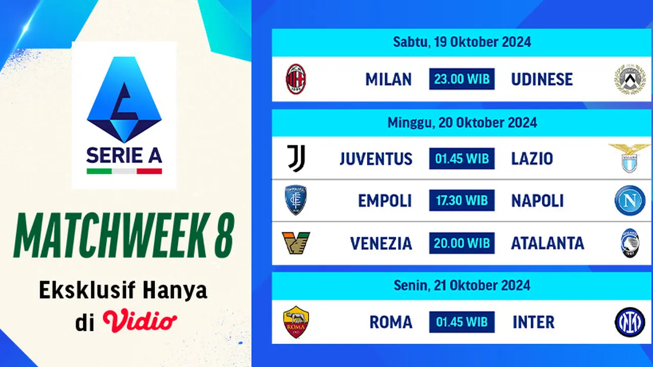Jadwal Pertandingan Serie A 2024/2025 Matchweek 8
