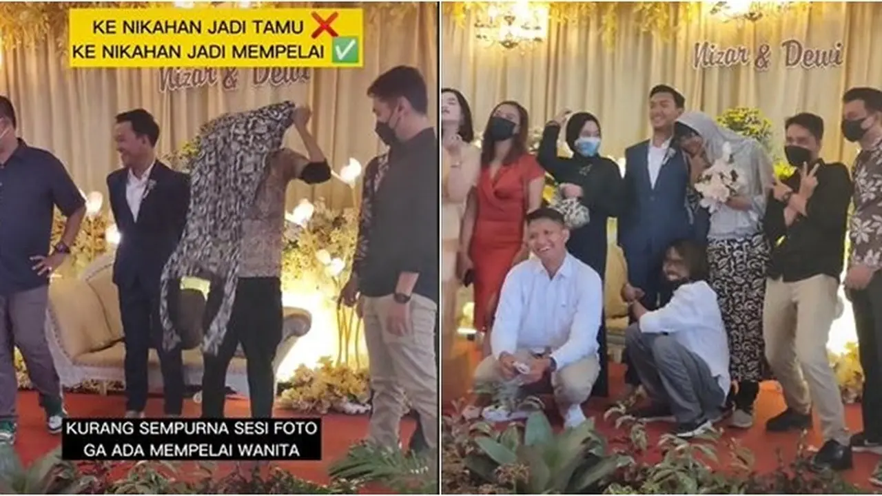 Pasangan Sakit, Pria Ini Rela Jadi Mempelai Wanita Demi Hibur Sahabat di Pelaminan