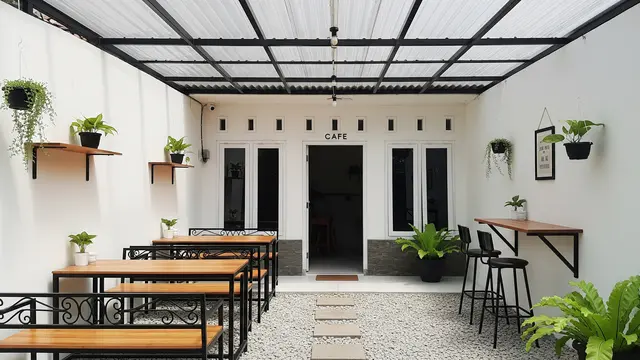 Model Cafe Minimalis Depan Rumah dengan Konsep Sederhana Tapi Bisa Narik Pelanggan Semi Indoor
