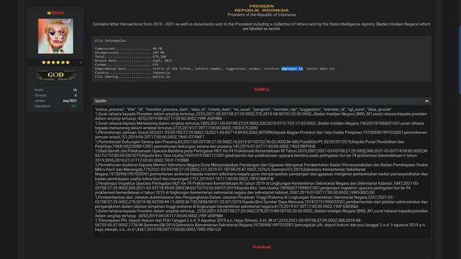 <p>Daftar sample dokumen rahasia Jokowi yang dibagikan oleh hacker Bjorka. (Doc: Breached Forum)</p>