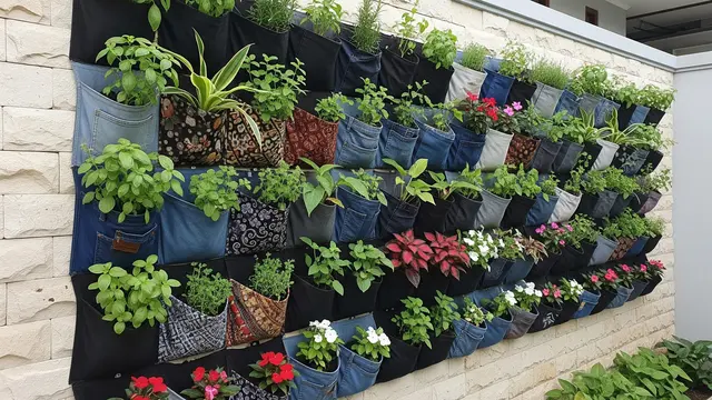 Kebun Dinding dari Kantong Kain Bekas