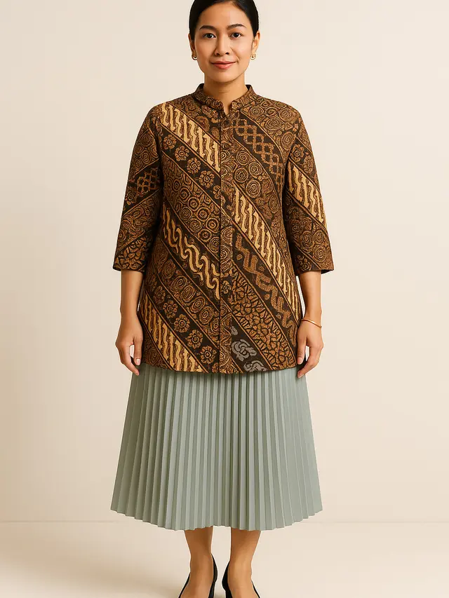 Model Baju Batik Tunik Bawahan Rok Plisket (Foto: ChatGPT)