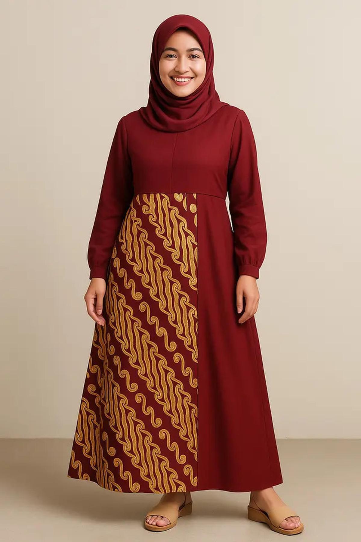 8 Gamis Batik Kombinasi Warna Bold Kontras 2025, Tampilkan Sisi Kasual dan Feminin