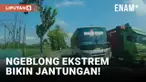 Barbar! Sopir Bus Ini Ngeblong Hingga Hantam Mobil