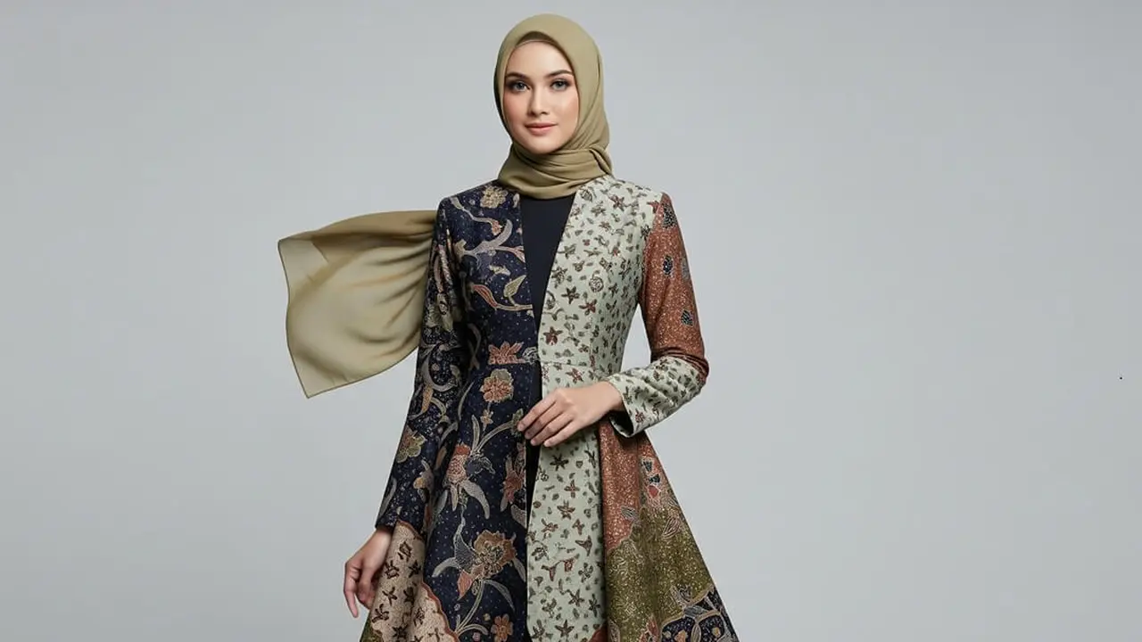 Model Gamis Terbaru Batik Kombinasi Blazer