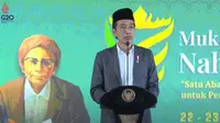 Presiden Jokowi dalam pembukaan Muktamar ke-34 NU di Lampung Tengah, sebagaimana disiarkan di Youtube Sekretariat Presiden, Selasa (22/12/2021). (YouTube Sekretariat Presiden)