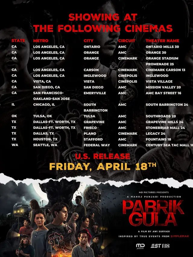 Jadwal tayang film Pabrik Gula di Amerika Serikat mulai 18 April 2025. (Foto: Dok. MD Pictures)