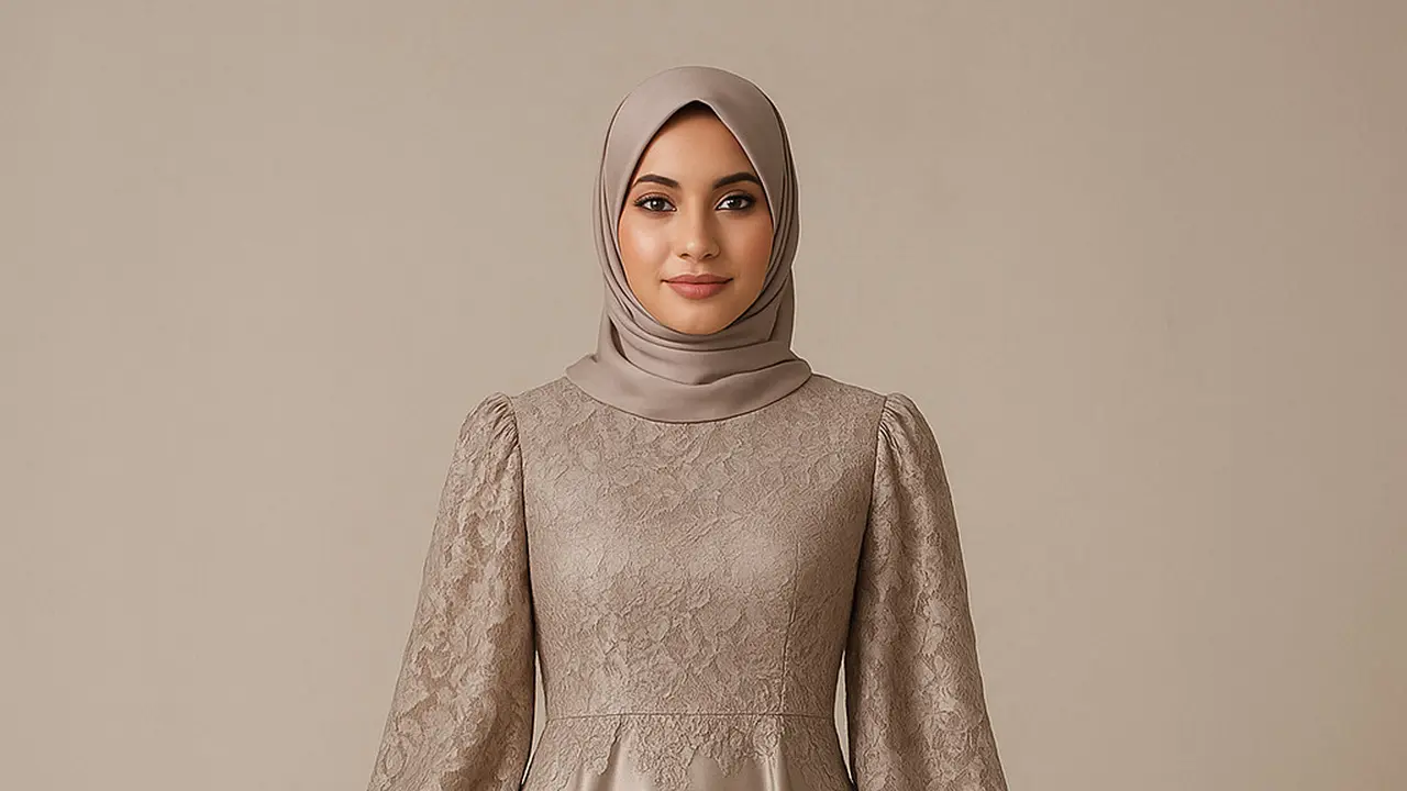 Model Gamis Brokat Kombinasi Satin Lengan Balon untuk Pesta/Ilustrasi gambar oleh AI