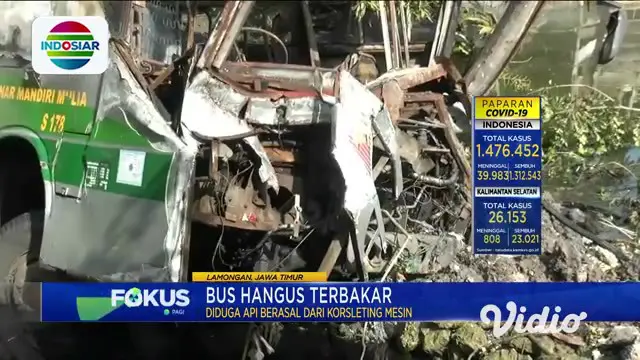 Bus antar kota antar provinsi terbakar di jalan poros pantura, Lamongan, Jawa Timur, setelah menabrak truk tronton. Tidak ada korban jiwa dalam kejadian tersebut. Karena sebelum terbakar seluruh penumpang berhasil keluar menyelamatkan diri.