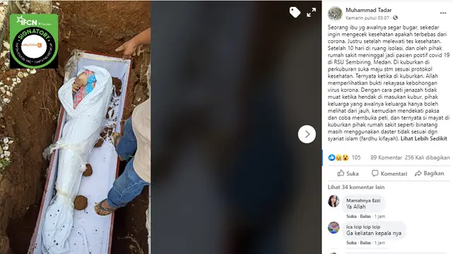 Cek Fakta klaim  jenazah pasien Covid-19 dimakamkan masih berdaster tidak sesuai syariat Islam