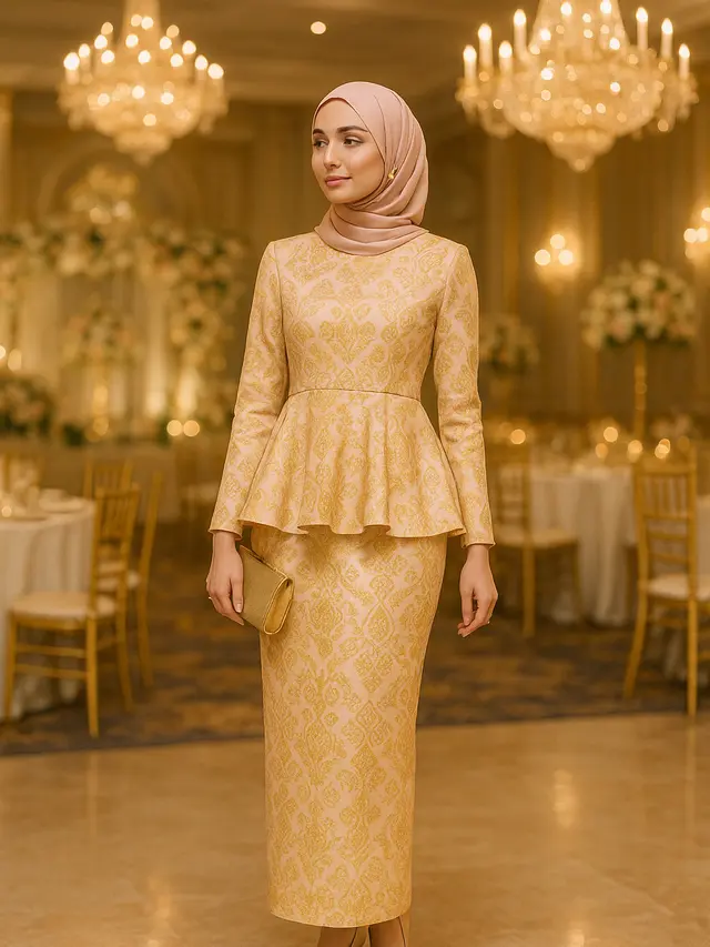 Desain Baju Gamis dan Tunik Batik Emas untuk Kondangan Glamor