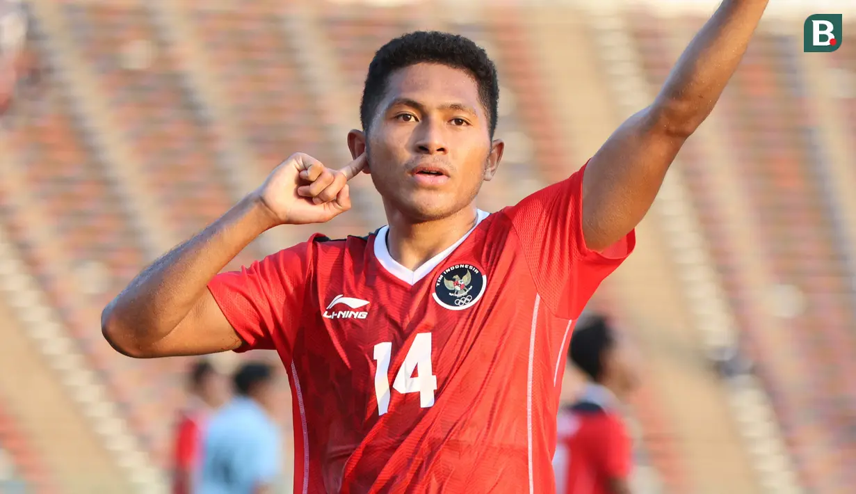 <p>Selebrasi gelandang Timnas Indonesia U-22, Fajar Fathurrahman setelah mencetak gol keempat Timnas Indonesia U-22 ke gawang Myanmar pada laga kedua Grup A SEA Games 2023 di Olympic Stadium, Phnom Penh, Kamboja, Kamis (4/5/2023). (Bola.com/Abdul Aziz)</p>
