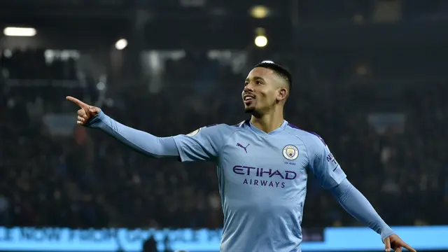 Selebrasi Gabriel Jesus saat bantu City kalahkan Everton di Liga Inggris (AP)