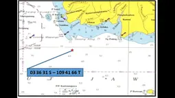 Lokasi tempat ditemukannya ekor pesawat AirAsia QZ8501, Selat Karimata, Rabu (7/1/2015).(Dokumentasi TNI)