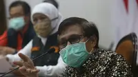 Konferensi pers perkembangan kasus virus corona baru yang memicu COVID-19 di Gedung Grahadi, Jumat (8/5/2020) (Foto: Liputan6.com/Dian Kurniawan)