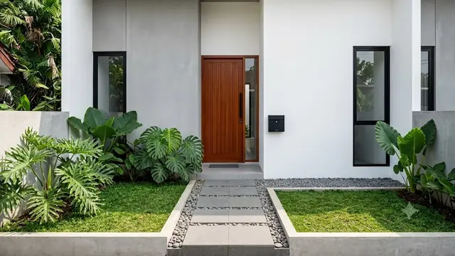 Palet Monokrom dengan Aksen Pintu yang Menonjol