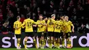 Borussia Dortmund akan menjamu PSV Eindhoven pada pada leg kedua babak 16 besar Liga Champions 2023/2024, 14 Maret mendatang. (JOHN THYS/AFP)