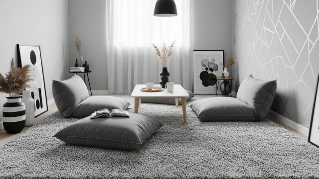 Desain Ruang Tamu Kecil Minimalis Tanpa Sofa di Rumah Sederhana/Gemini AI