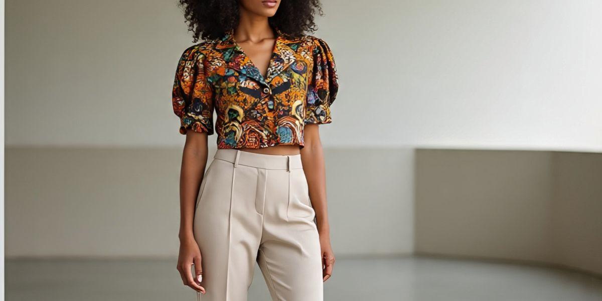 Ilustrasi Blazer Batik Lengan Puff Crop