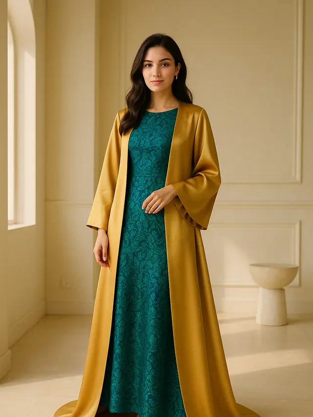 Model Long Dress Kombinasi Outer Satin