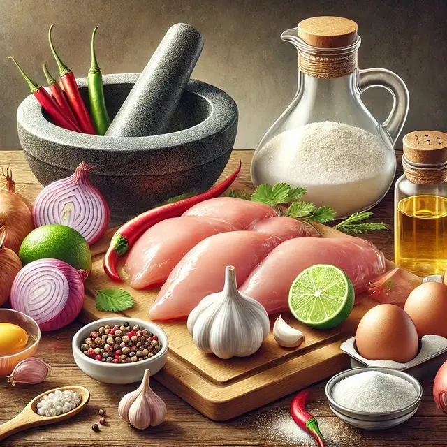 illustrasi bahan-bahan ayam geprek