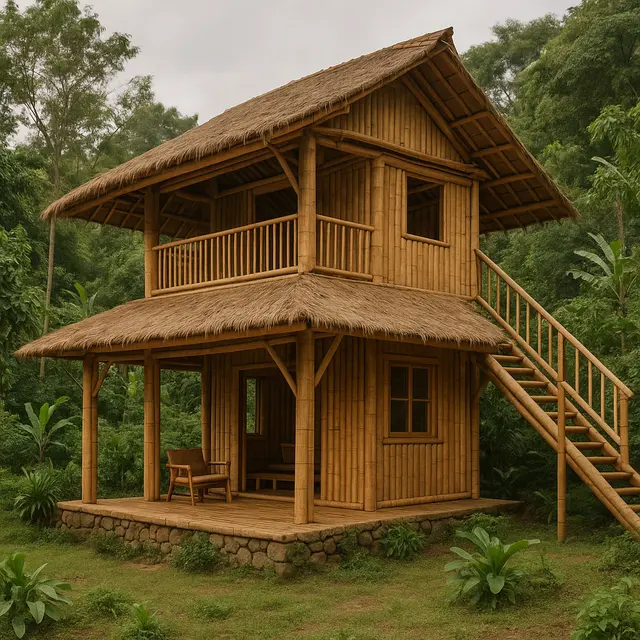 Gambar Desain Rumah Bambu Sederhana dan Murah (Image by Chatgpt)