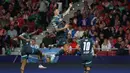 RB Leipzig mengejutkan Atletico Madrid lewat aksi Benjamin Sesko yang mencetak gol pada menit ke-4. (Thomas COEX/AFP)