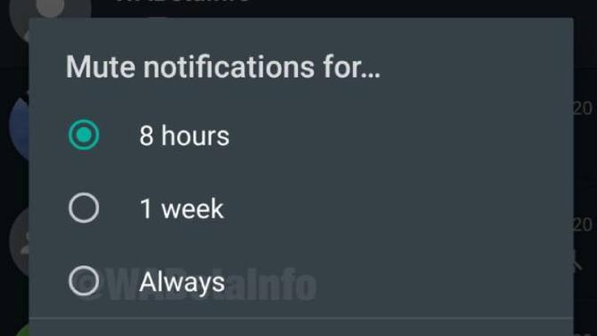 Fitur Always Mute untuk mematikan notifikasi chat di WhatsApp Group selamanya. Dok: wabetainfo.com