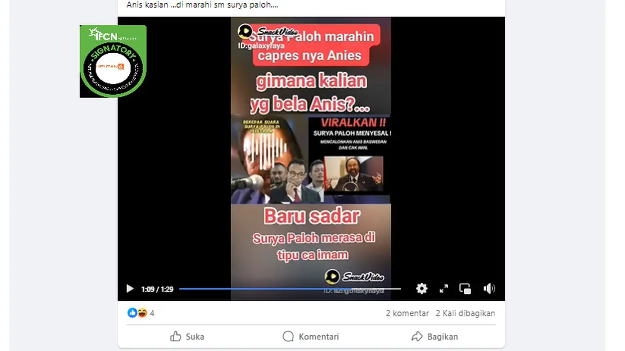 Tangkapan layar klaim rekaman suara Anies Baswedan dimarahi Surya Paloh