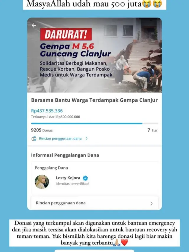 Lesti Kejora Kunjung Korban Gempa Cianjur