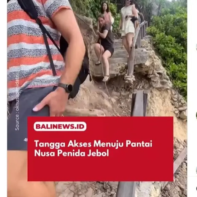 Belum Kunjung Diperbaiki, Kini Beredar Video Tangga Akses ke Diamond Beach Nusa Penida Jebol.  foto; Instagram @oknusapenidatour dan @balinewsid