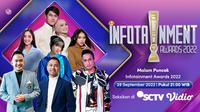 Malam Puncak Infotainment Awards 2022 dipandu oleh Raffi Ahmad, Irfan Hakim dan Ruben Onsu. (Dok. Vidio)