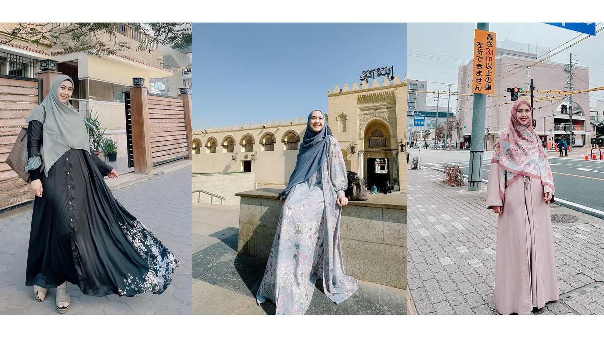7 Inspirasi Outfit Gamis Oki Setiana Dewi, Tampil Anggun Dalam Balutan Busana Syari
