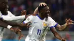 Penyerang Prancis, Ousmane Dembele melakukan selebrasi usai mencetak gol saat pertandingan sepak bola UEFA Nations League 2024/2025, Grup 2 League A leg pertama melawan Belgia di Parc Olympique Lyonnais, Lyon, 9 September 2024 atau Selasa (10/9/2024) dini hari WIB. (Franck FIFE/AFP)