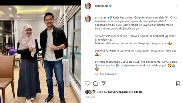 Deva Mahenra dipuji Asma Nadia, konsultan kreatif Ikatan Cinta (Foto: Instagram @asmanadia)