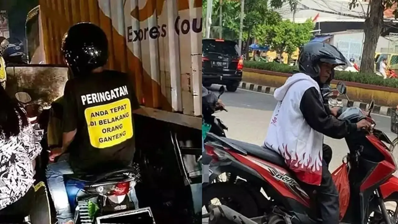 10 Outfit Nyeleneh Pengendara Motor di Jalan, Punya Tulisan Lucu Hingga Mirip Karakter Anime