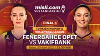Saksikan final Liga Voli Turki Putri 2022 akan digelar dalam sepekan ke depan. Para pencinta voli dapat menyaksikan pertandingannya melalui live streaming di Vidio. 
Final Liga Voli Turki Putri 2022 putri mempertemukan dua tim yang musim ini moncer, yaitu Fenerbahce Opet melawan Vakifbank. Siapa yang akan jadi pemenangnya. 
Final ini akan menggunakan format the best of three, dari maksimal liga laga. Jadi tim yang bisa memenangi tiga pertandingan lebih dulu akan jadi kampiun. 
Berikut jadwalnya: 
Sabtu (30/4/2022) - 23.00 WIB - Final 1: Fenerbahce vs Vakifbank
Rabu (4/5/2022) - 00.00 WIB - Final 2: Vakifbank vs Fenerbahce Opet
Sabtu (7/5/2022) - 00.00 WIB - Final 3: Vakifbank vs Fenerbahce Opet
Senin (9/5/2022) - 23:00 WIB - Final 4: Fenerbahce Opet vs Vakifbank (jika dibutuhkan)
Kamis (12/5/2022) - 23.00 WIB - Final 5: Vakifbank vs Fenerbahce Opet (jika dibutuhkan)
Bagaimana cara menyaksikan pertandingan menarik tersebut? Simak di bawah ini. 