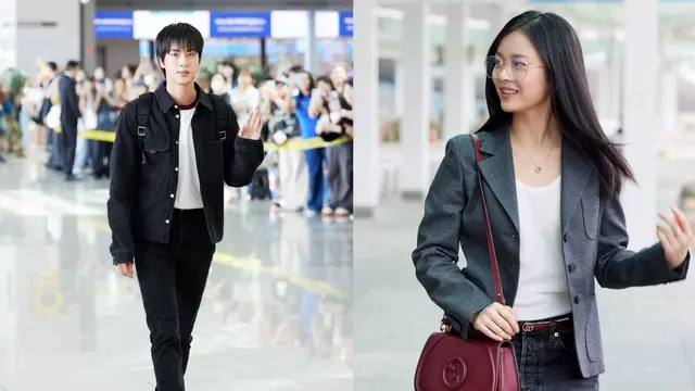 Gaya Kasual Jin BTS dan Hanni NewJeans  di Bandara Saat Berangkat ke Fashion Show Gucci