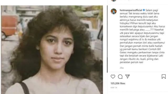 Hotman Paris unggah foto Meriam Bellina. (Instagram/ hotmanparisofficial)