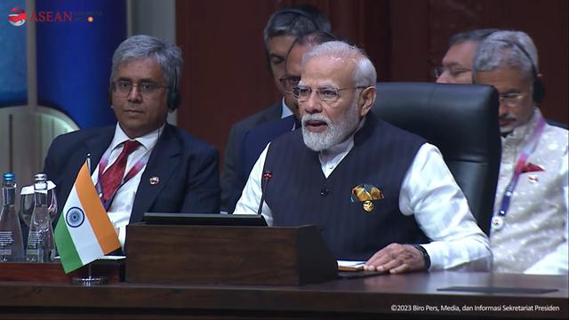 Presiden Joko Widodo (Jokowi) dalam Konferensi Tingkat Tinggi (KTT) ke-20 ASEAN-India yang digelar di Ruang Cendrawasih 3, Jakarta Convention Center (JCC), Jakarta, Kamis (7/9/2023).