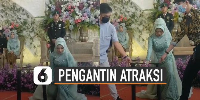 VIDEO: Keren, Mempelai Wanita Lakukan Atraksi Patahkan Besi di Resepsi Pernikahan