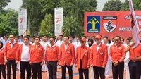 Ketua Umum Federasi Kempo Indonesia Yasonna Laoly saat melantik 280 pegawai Kemenkumham jadi atlet Kempo (Liputan6.com/Pramitha Tristiawati)