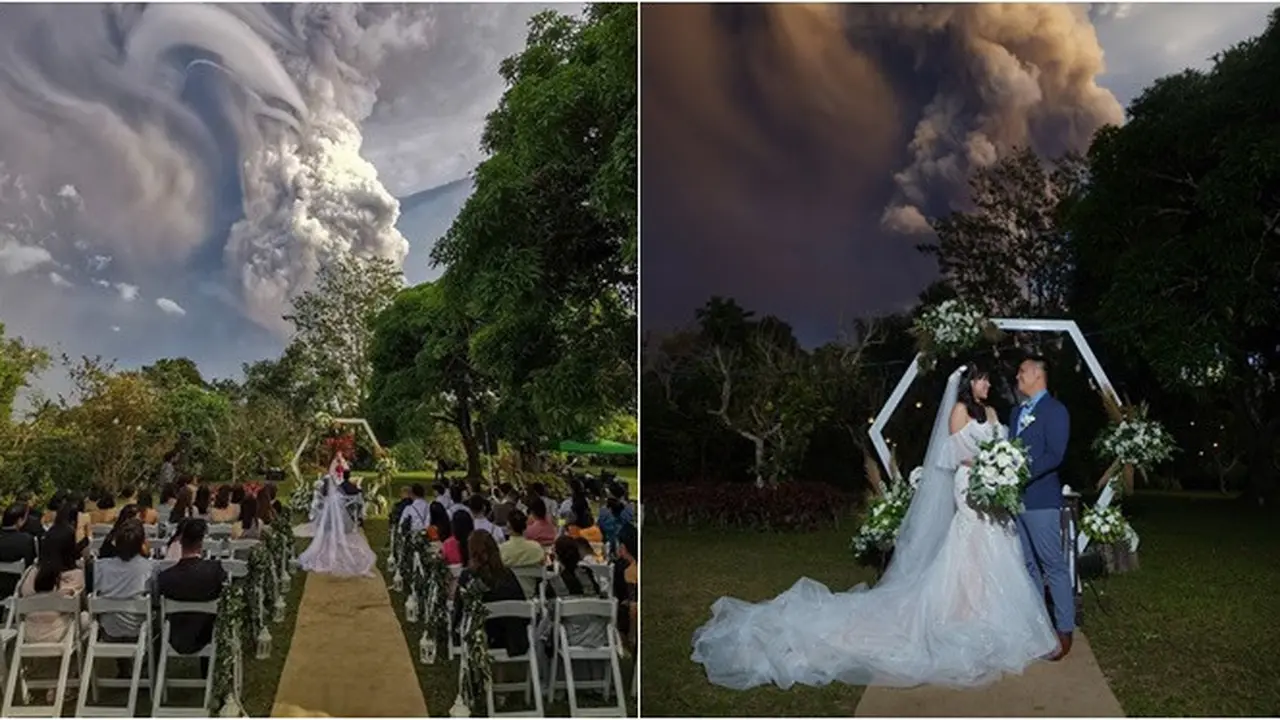 Lanjutkan Penikahan saat Erupsi Gunung Taal Filipina, 5 Potretnya Mengejutkan
