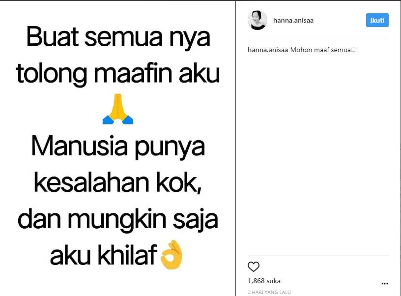 Diduga Jadi Pelaku Video Mesum, Ini Instagram Hanna Annisa? (Foto: Instagram)